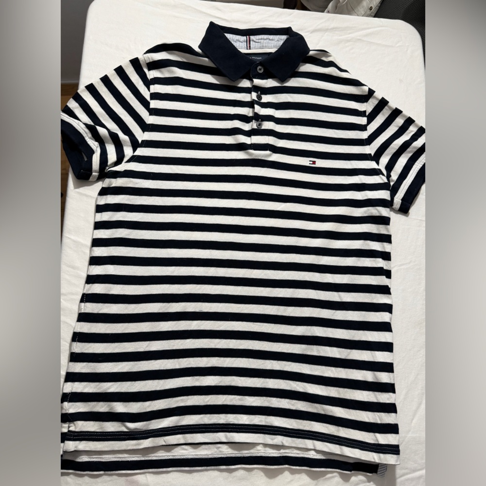 Tommy Hilfiger Navy and White Striped Polo